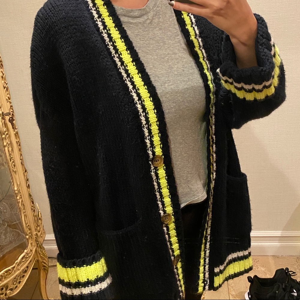ZARA chunky soft knit cardigan with yellow neon stripe GREAT CONDITION SIZE S